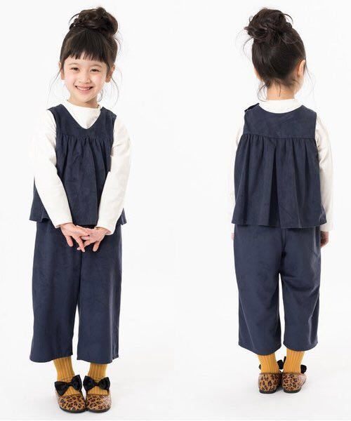 新品 アプレレクール スウェードオールインワン サロペット 140 ネイビー ナチュラルガーリー 子供服 サニーランドスケープ コンビネゾン_画像2