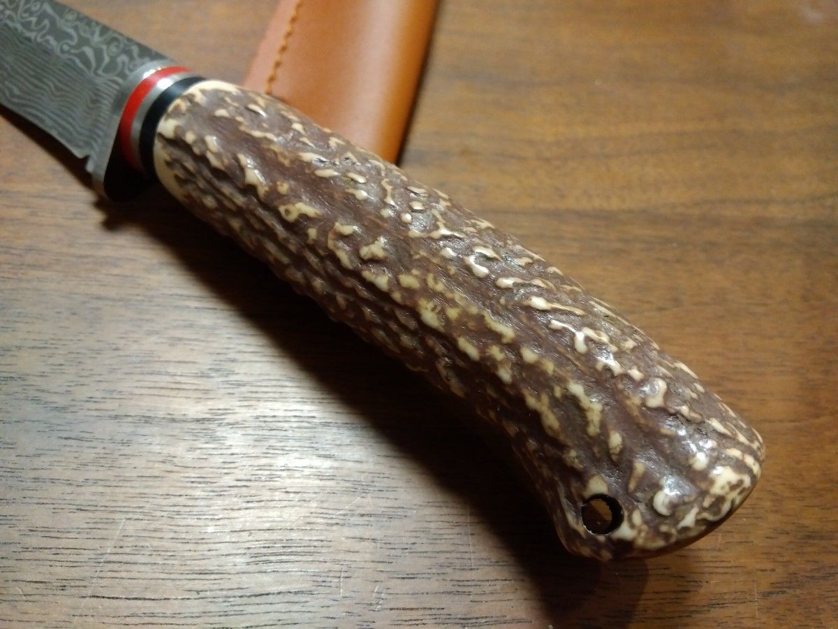 ダマスカス・パターン 模造スタッグ(鹿の角)ハンドル キャンプ ダマスカス・パターン 模造スタッグ(鹿の角)ハンドル キャンプ
