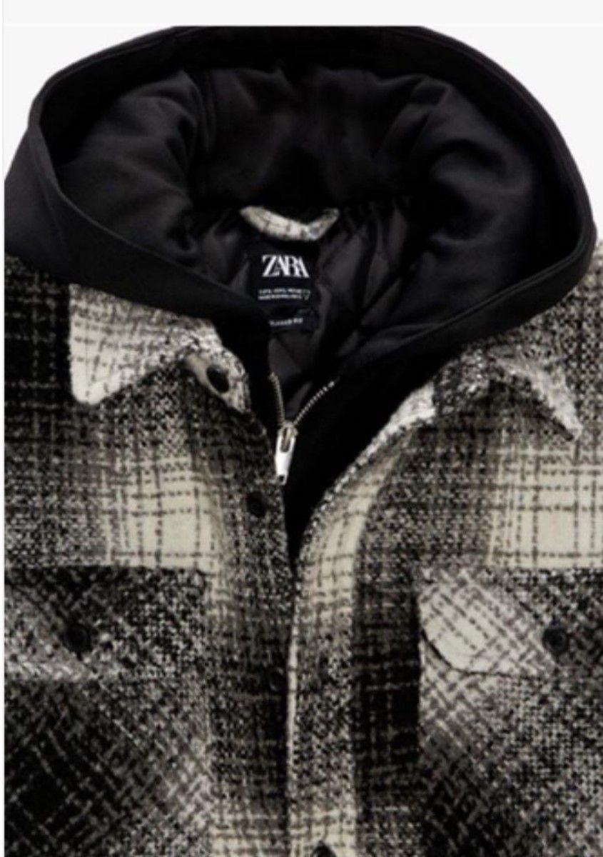 ZARA フード付 中綿キルティング フランネル ジャケット UsaL ZARA フード付 中綿キルティング フランネル ジャケット UsaL