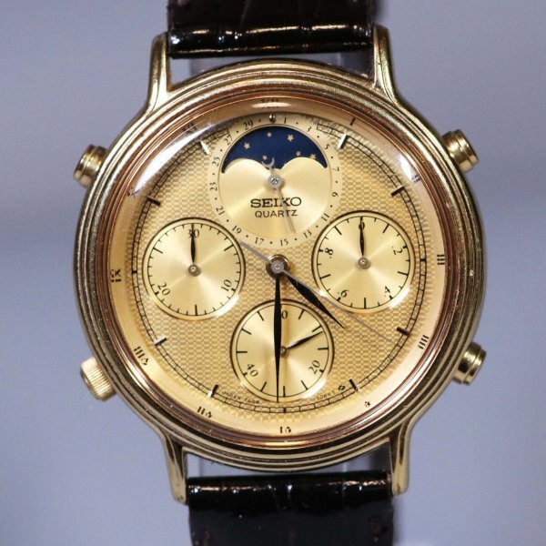 美品 SEIKOクォーツ セイコークロノグラフムーンフェイズ 7A48-702A Yahoo!オークション - 稼働 セイコーSEIKO 7A48-702A クロノ