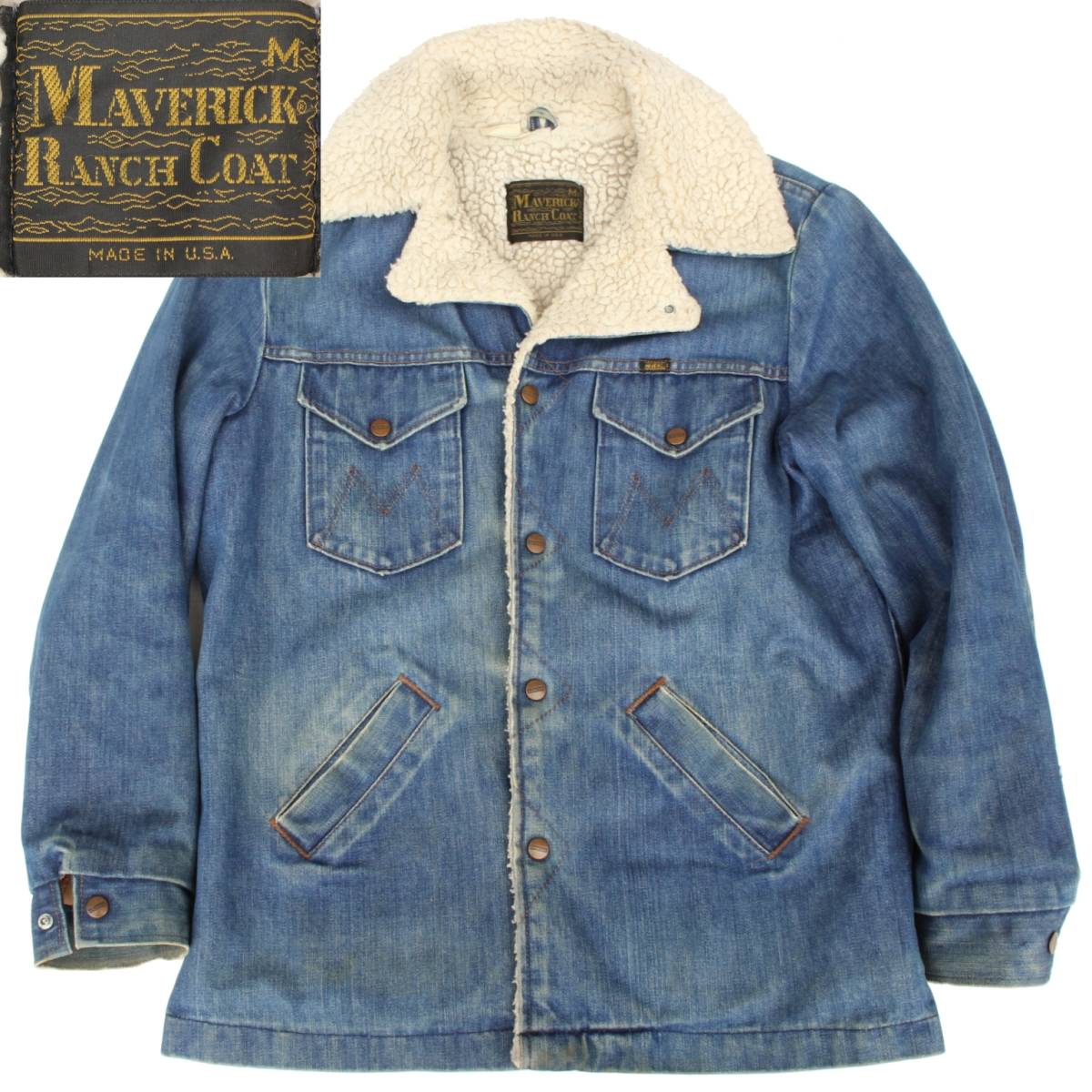 (99112)希少70s-80s MAVERICK RANCH COATマーベリックMadeinUSAボア ランチコートM (ヴィンテージ デニム WranglerラングラーWrangeCoat)