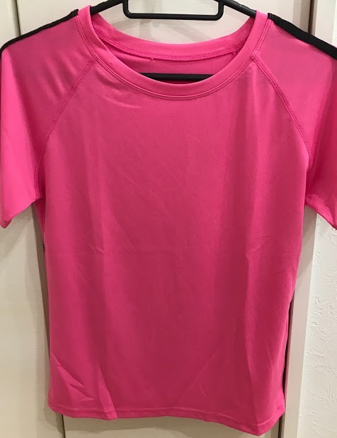 ヨガウェア Tシャツ M ピンク 速乾性 半袖 レディーストップス ラインが可愛いおしゃれ エクササイズ フィットネス ランニング