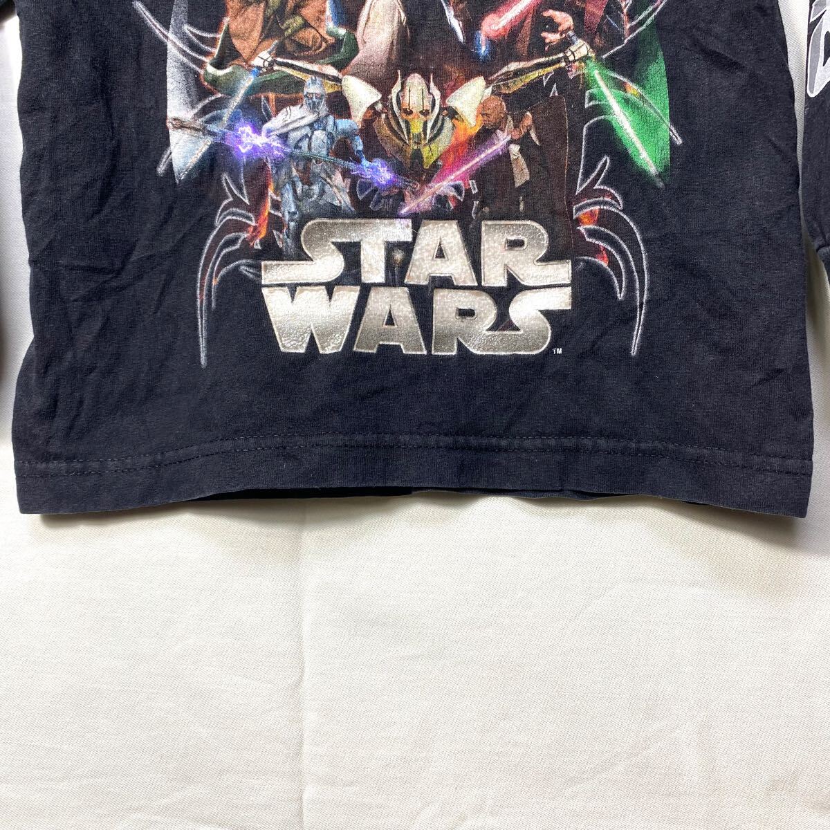 ■ 子供用 00s ビンテージ STARWARS スターウォーズ イラスト 長袖 Tシャツ 黒 サイズM ダースベイダー ヨーダ オビワン 映畫 ムービー ■