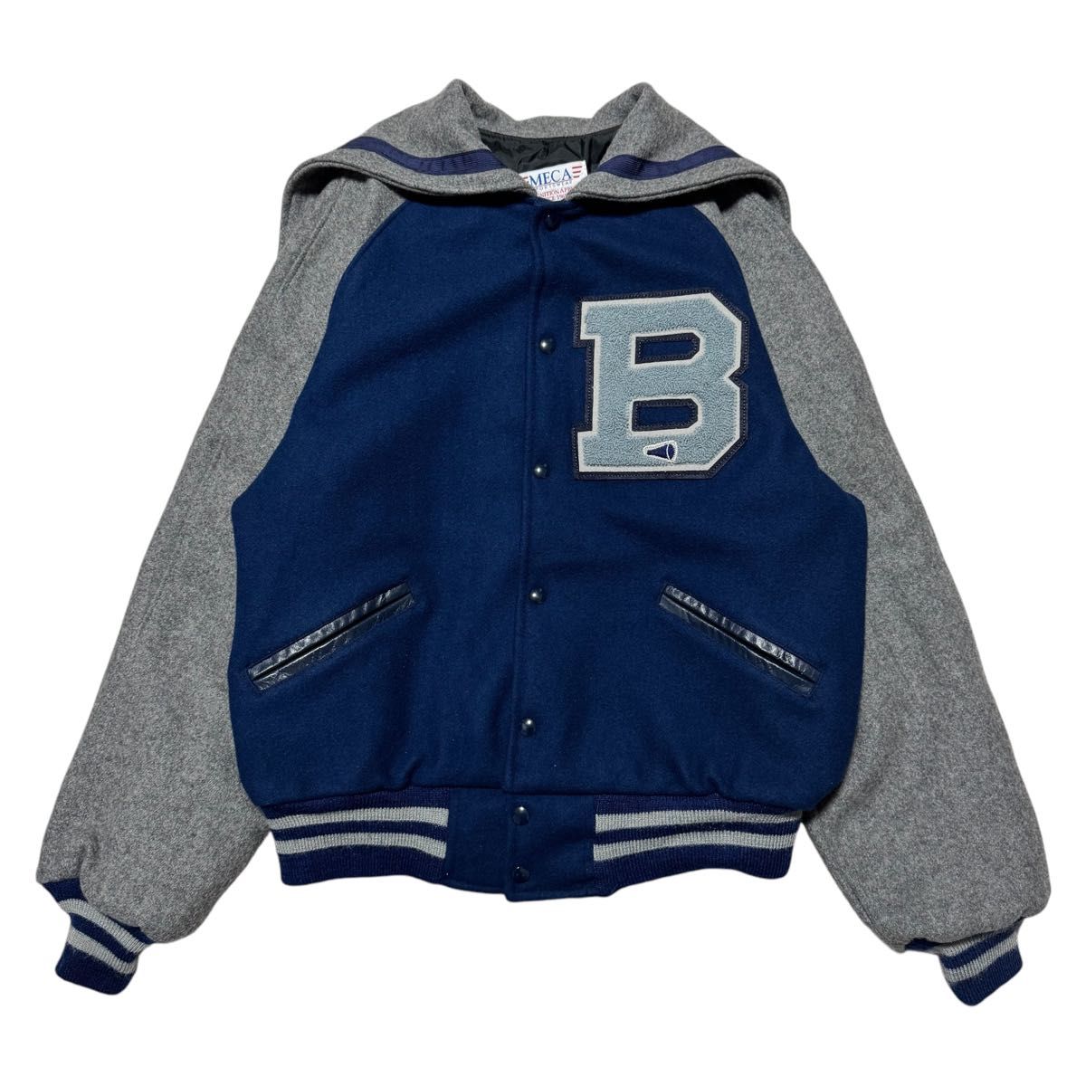 【ゆるダボ】MECA SPORTSWEAR セーラーカラー スタジャン サイズL バイカラー レタードワッペン ユニセックス