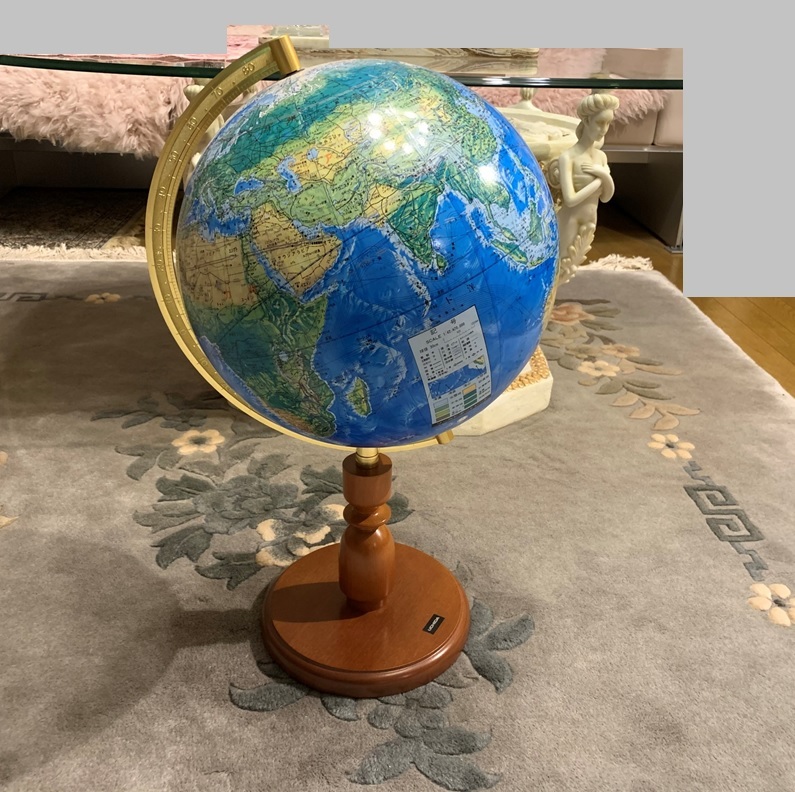 UCHIDA 地球儀 球径30㎝ ワールド ポート レート インテリア スタンド木製 内田洋行 世界地図 地図 _画像1