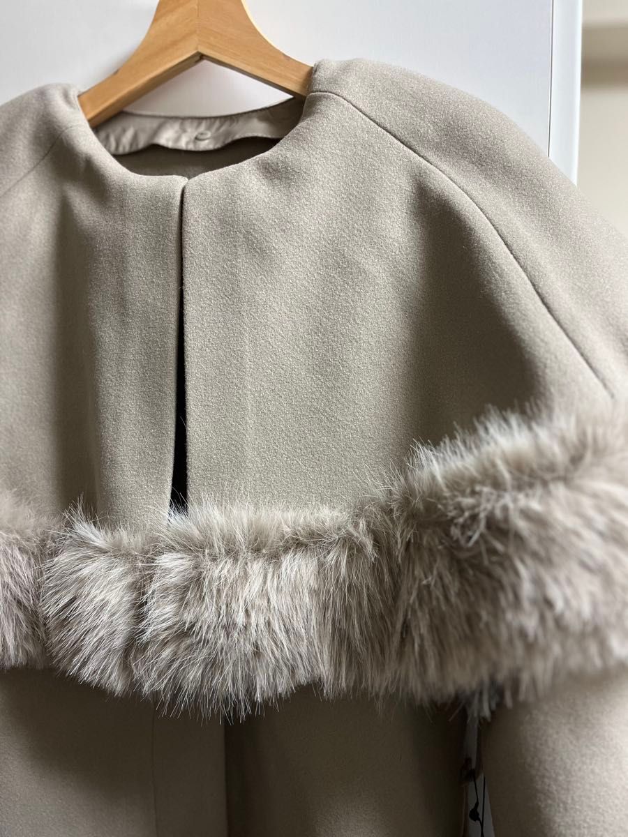 ファー ロングコート ベルテッドコート ベージュ マルチWay ファー ロングコート ベルテッドコート ベージュ マルチWay