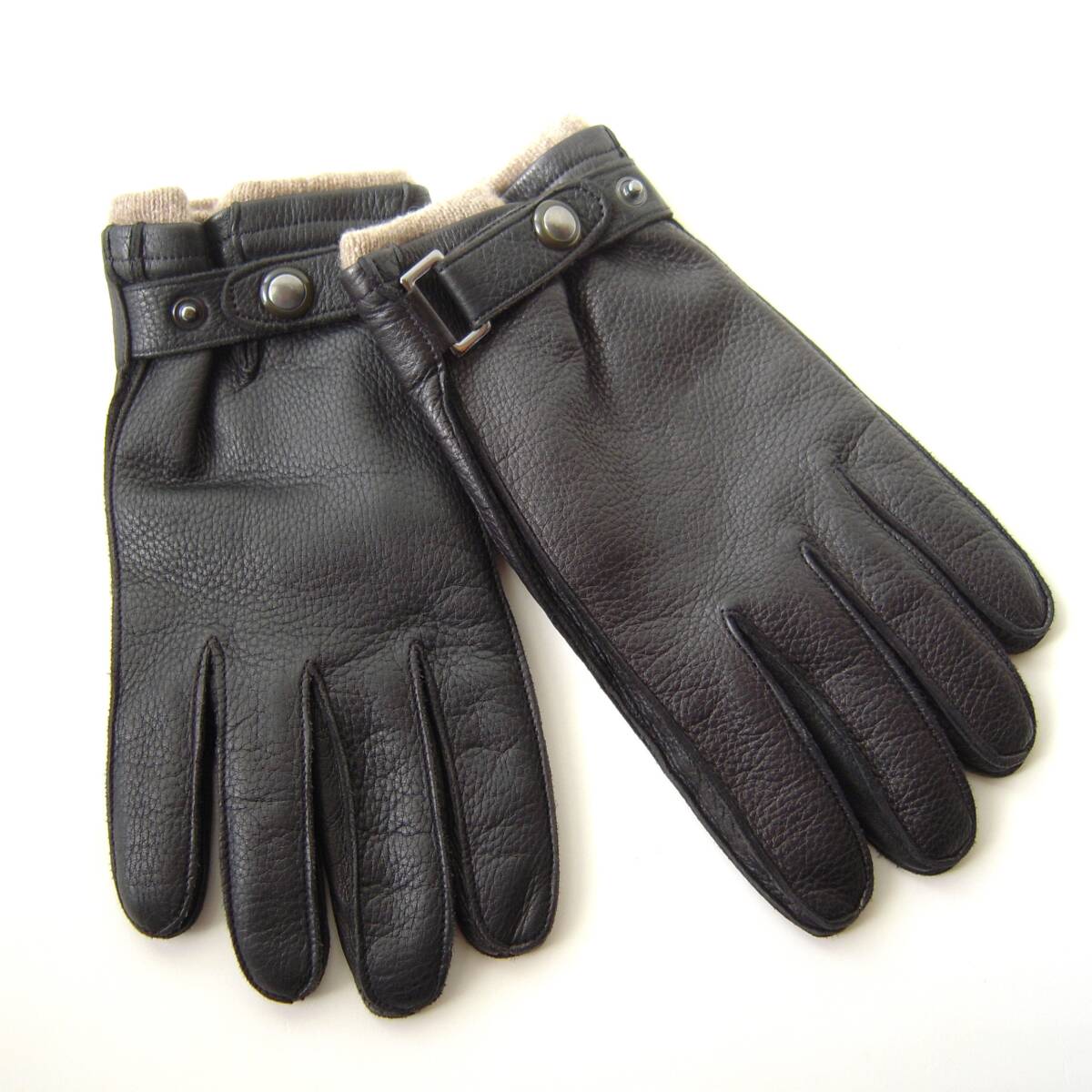 セルモネータ　Sermoneta gloves　シボ革／カシミヤライニング　８・1/2　メンズ　グローブ　手袋　黒　イタリア製
