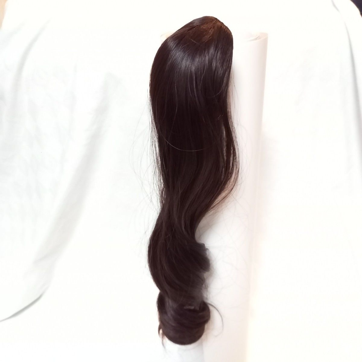 【簡単装着】ブラウンブラック 55cm クリップ式 ポニーテール ゆるふわ ウィッグ 軽量ヘアアレンジ ボリューム ナチュラル