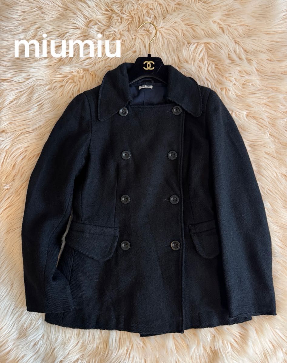 美品】miumiu ジャケット Pコート ショート ウール モヘア 美品】miumiu ジャケット Pコート ショート ウール モヘア