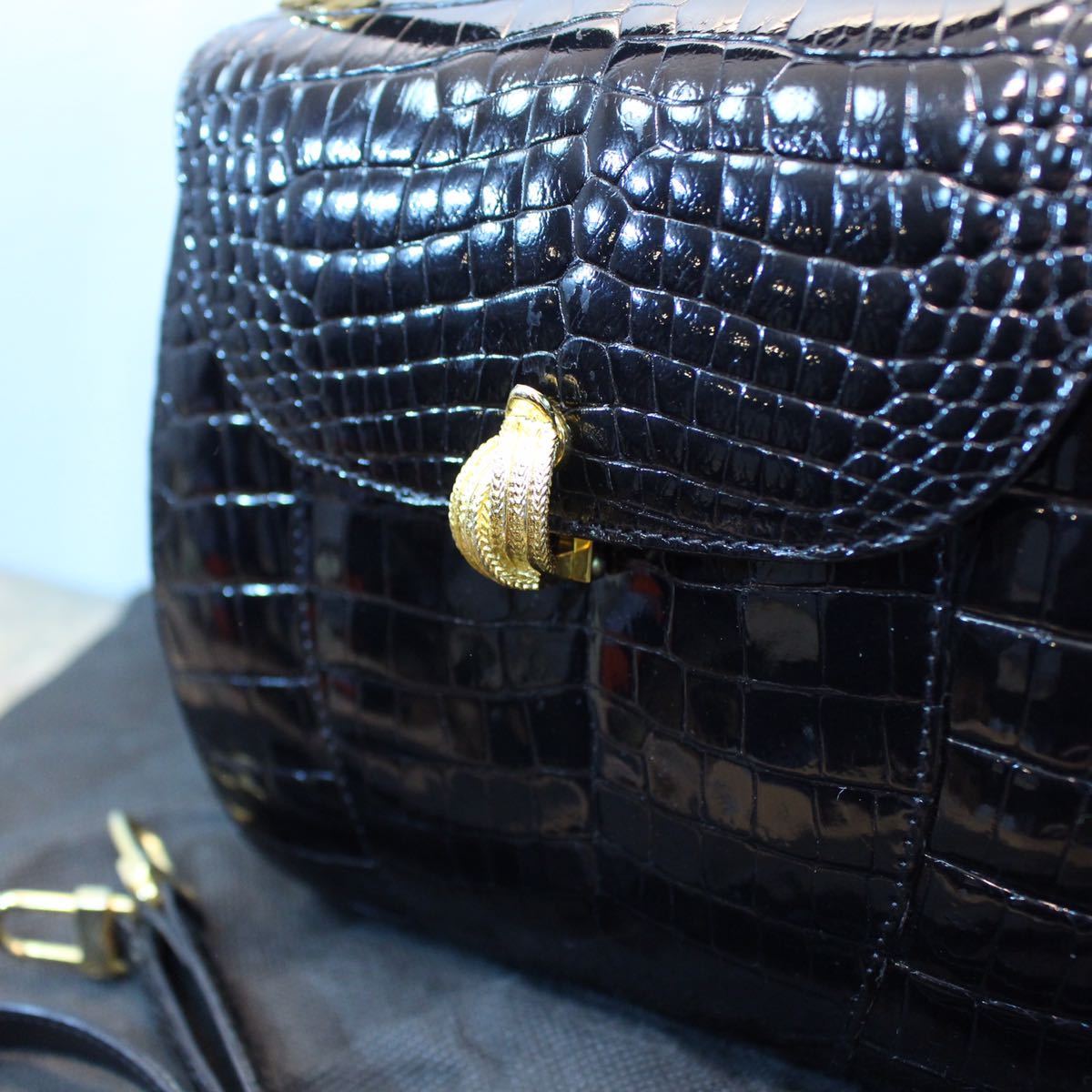 SHINING CROCODILE LEATHER 2WAY SHOULDER BAG MADE IN  INDONESIA/シャイニングクロコダイルレザー2wayショルダーバッグ