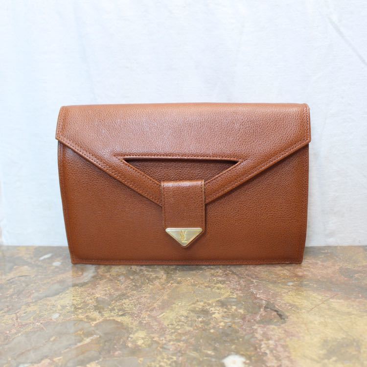 YVES SAINT LAURENT LOGO LEATHER CLUTCH BAG/イヴサンローランロゴレザークラッチバッグ_画像1