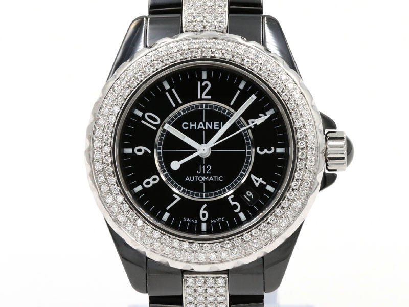 CHANEL シャネル】J12 アフターダイヤモンド 38ミリ CE/SS 自動巻 黒 CHANEL シャネル】J12 アフターダイヤモンド 38ミリ CE/SS 自動巻 黒