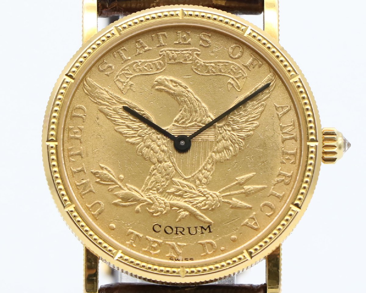 コルム CORUM 】 腕時計 10＄ コインウォッチ イーグルコイン K18YG/革