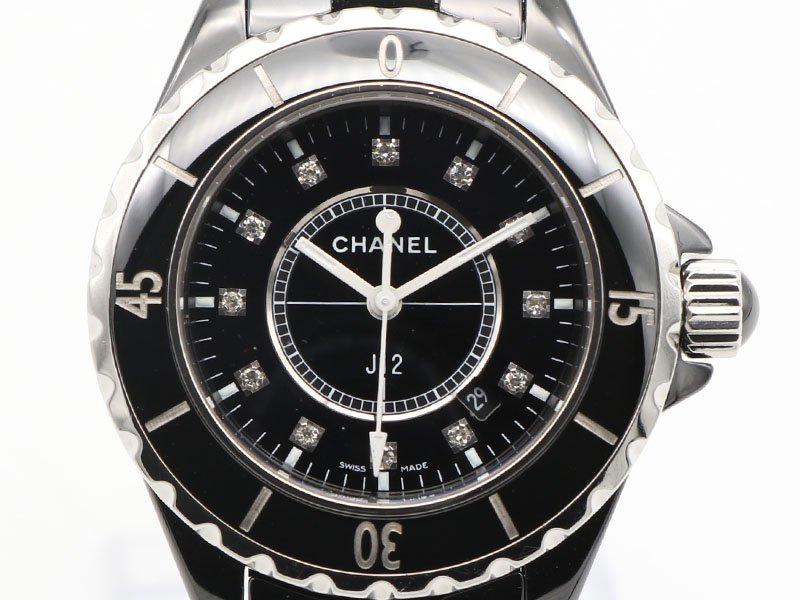 シャネル CHANEL 】 腕時計 J12 黒セラミック 12Pダイヤ 33mm デイト