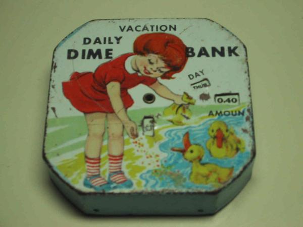 買取り実績  1950年代 アメリカ製 ブリキ製貯金箱 10セント硬貨専用 貯金箱