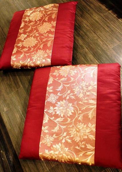★豪華絢爛 正絹帯地 座布団 2枚 ハンドメイド 著物手作り １ 創(chuàng)作和雑貨★