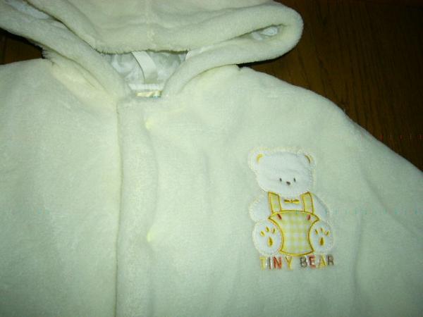  baby winter .. three .. bolero manner Jean ba with a hood .80cm~95cm cream color series pretty bear pattern unused 