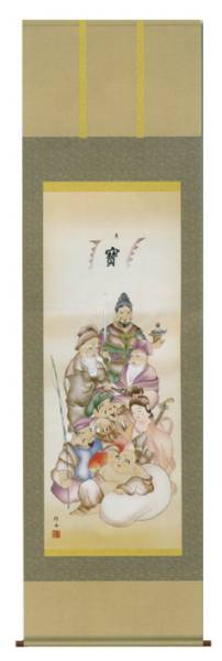 新品　掛け軸 　七福神　吉兆　開運　掛軸　絵画　高級桐箱入り