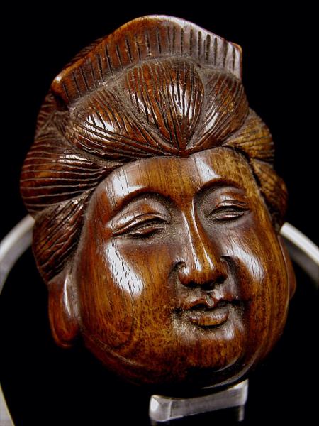 ♪即決 天然珍品鉄刀木高彫根付『阿福』 珍稀品
