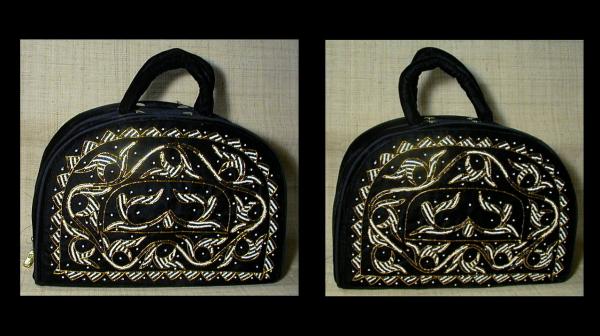 インドネシア・アチェ刺繍のミニボストンバッグ(金白黒ビーズ)　_画像2