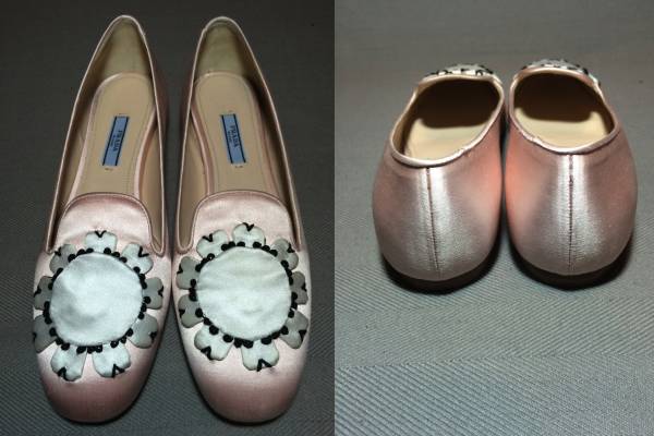 新品 プラダ フラワー モチーフ フラット シューズ 38 PRADA パンプス 靴 ピンク