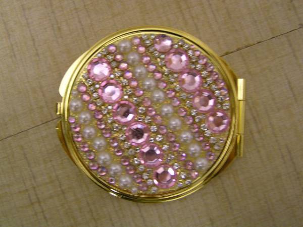  rhinestone. compact mirror { pink white series }