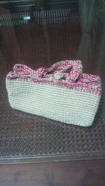 麻糸で編んだトートバッグ　ピンク_画像1