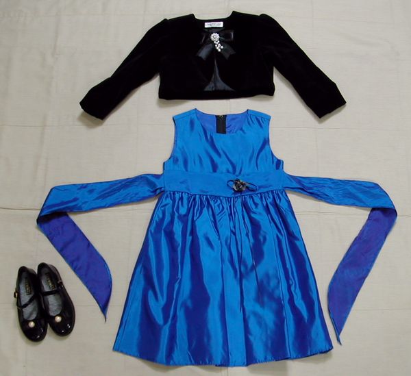 話題の行列 ■新品+美品:100 USA製青いドレス&日本製別珍風ボレロ　　　DmE38 100（95～104cm）