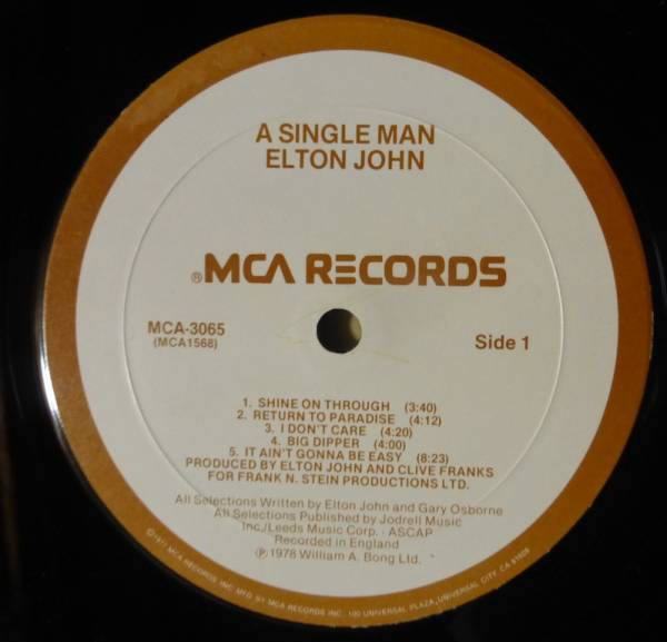ELTON JOHN「A SINGLE MAN」米ORIG[初回MCA茶]シュリンク美品
