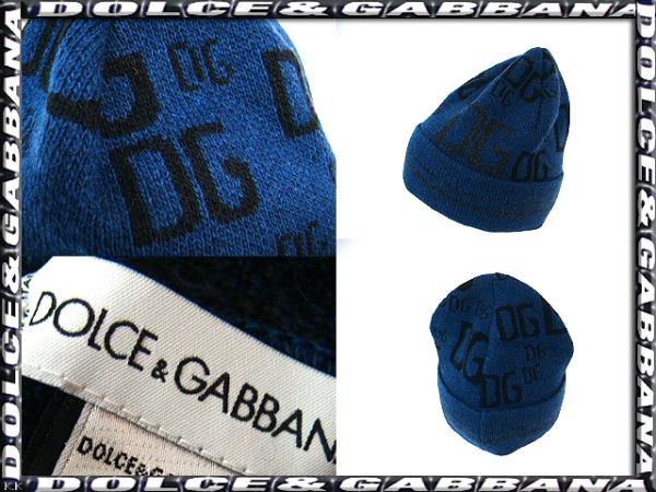  Dolce&Gabbana * вязаная шапка *RN104883*DG* Logo знак входить * синий * смешивание материалы 