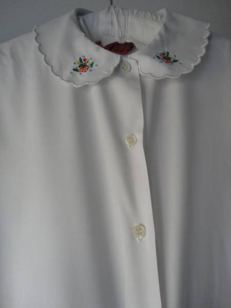 *70s France Vintage wave collar round color cotton short sleeves shirt blouse embroidery white 