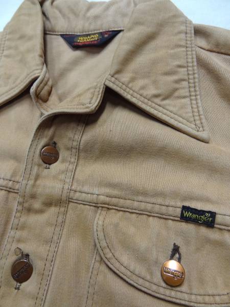 ビンテージ WRANGLER ラングラー 希少 70S モールスキン 素材 4ポケット サファリ ジャケット 茶 オレンジ レア 珍品 USA制 サイズ 中間色