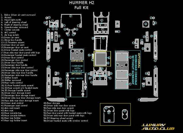 HUMMER H2 ハマーH2 リアルカーボン リアルウッド　最大94ピース 内装パ－ツ 高品質 クロ－ムメッキ　エアロ_画像2