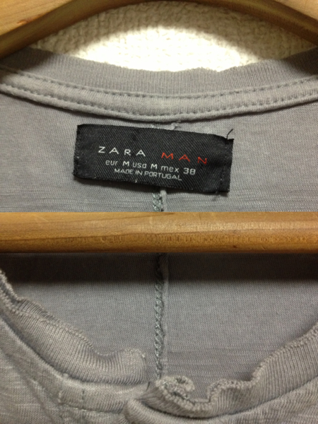 [即決古着]ZARA MAN/ザラマン/ヘンリーネックTシャツ/半袖/ボーダー/ダメージ加工/チャコールグレー/M_画像3