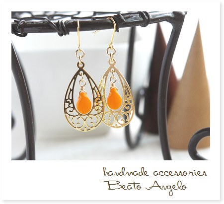 **+angelo+ Czech pip.d.... earrings (p-002) sun flower G orange * waste number 