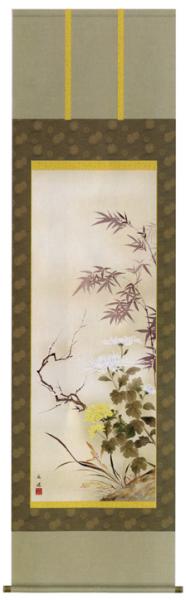 新品　大人気　掛け軸　四君子　掛軸　茶道　四季花　出産　祝い 花　花鳥_画像1