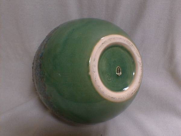 信楽焼　鮮やか緑薬色壷　20x21cm　和風レトロ陶器製飾り花瓶_画像3