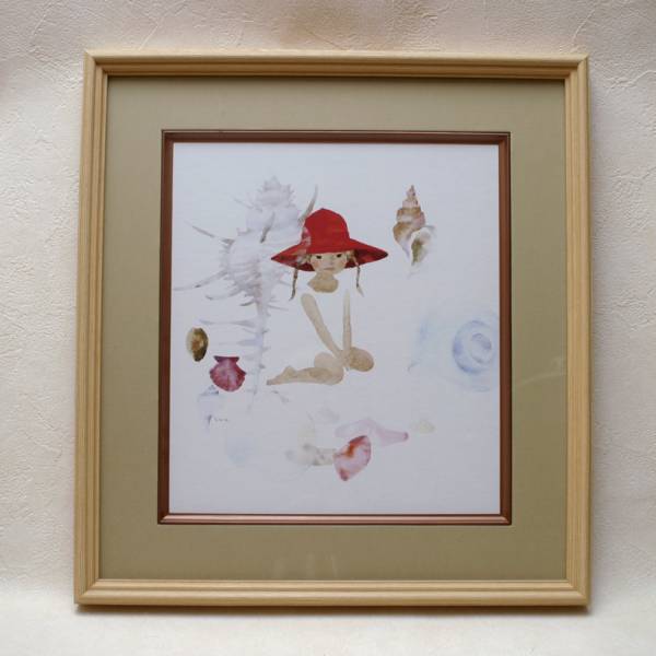 新品 いわさきちひろ 貝殻と赤い帽子の少女 絵画 児童画