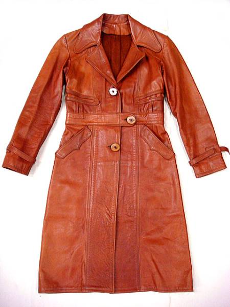  Vintage MANGO ROAD man go load East талия 70S редкость кожа длинный дизайн пальто редкий Camel цвет женский кожа .