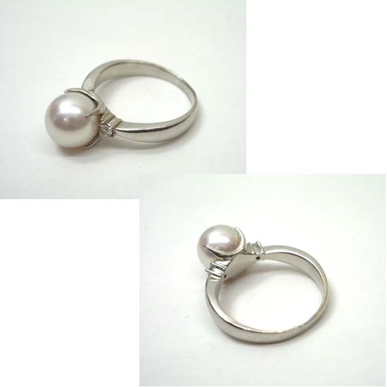 パール/ダイヤ リング◆0.06ct Pt900 プラチナ 真珠 9號 4.5g