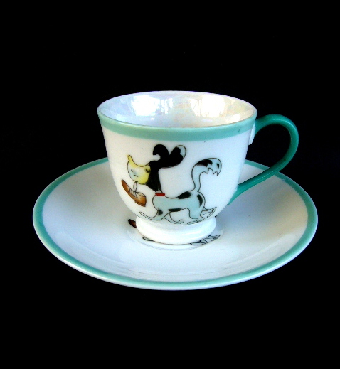  old Noritake [ dog map pattern * for children cup & saucer ]