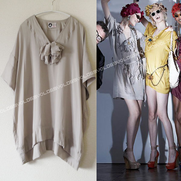  Lanvin LANVINpompon flower oversize blouse One-piece tunic 36 gray juaru veil L bus 