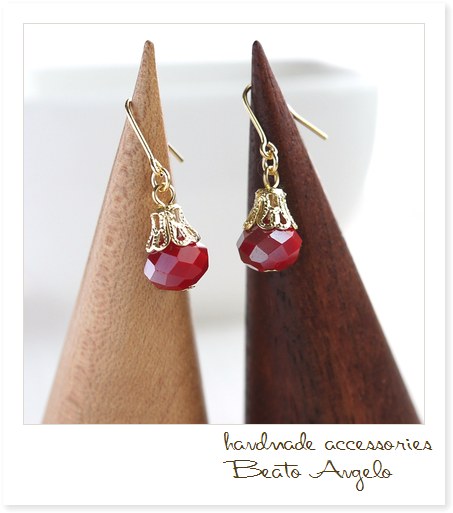 **+angelo+ button cut beads. one bead earrings (p-045) red coral G simple adult titanium resin earrings 