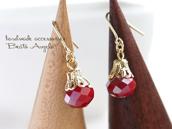 **+angelo+ button cut beads. one bead earrings (p-045) red coral G simple adult titanium resin earrings 