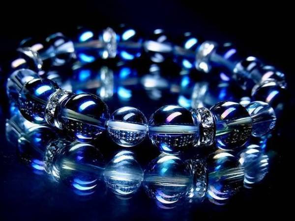 ☆魅惑の数珠◆ブルーオーラ１０ミリ§水晶８ミリ銀ロンデル_画像1