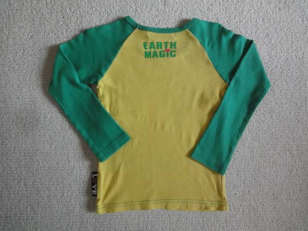 アースマジック　110　緑×黄色長袖Tシャツ　　日本製