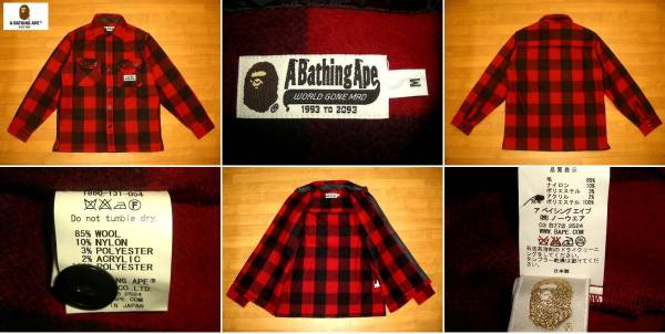  быстрое решение A BATHING APE A Bathing Ape фланель mountain блок проверка рубашка M размер красный черный красный чёрный обычная цена 31,290 иен 