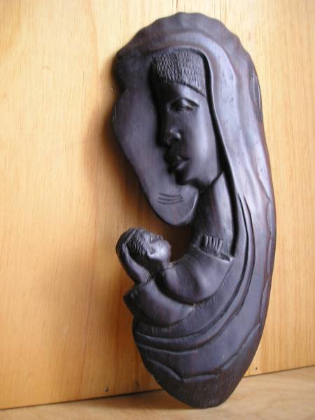 黒檀　彫刻　 「母子」　オブジェ_画像1
