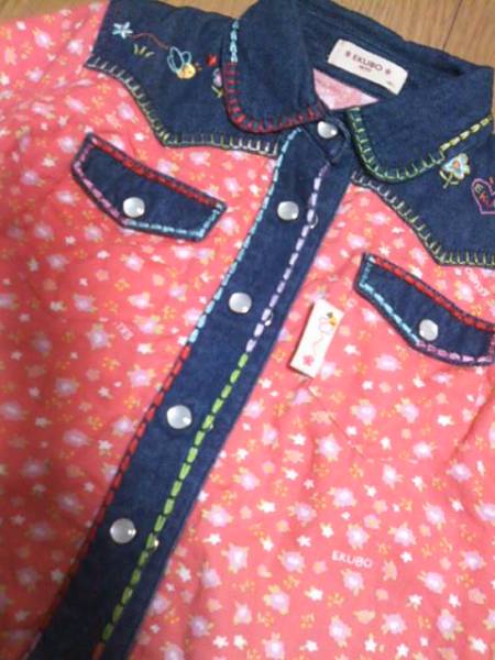 ■ベビー服 女の子90 EKUBOエクボ長袖シャツ ピンクデニム 美品_画像1
