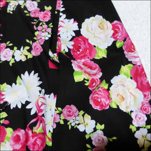 新品　ゆかた 浴衣 ドレス　帯セット　90　ブラック　花柄　バラ